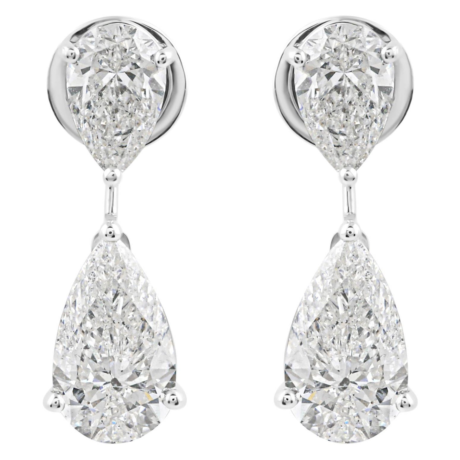 Zwei Stein Birne SI/H Diamant Tropfen Ohrringe 14 Karat Weißgold Feiner Schmuck