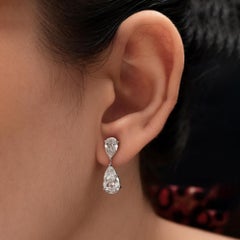 Two Stone Pear SI/H Diamond Drop Earrings 18 Karat White Gold Fine Jewelry