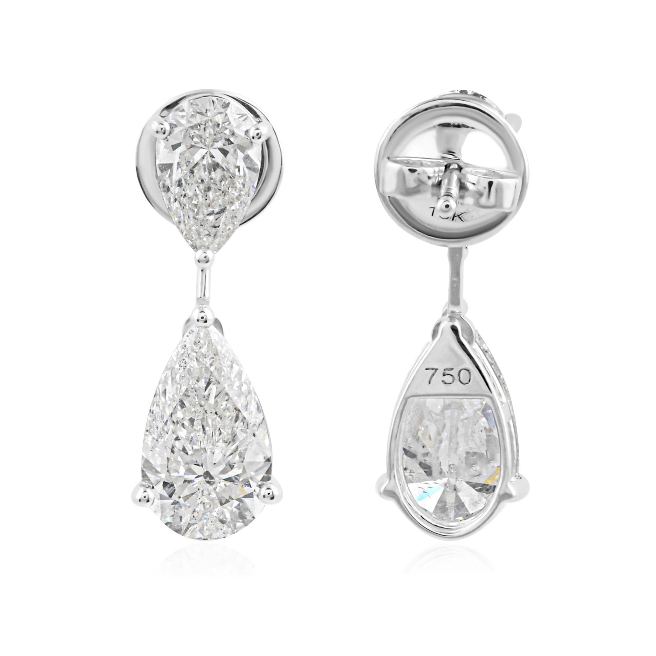 Zwei Stein Birne SI/H Diamant Tropfen Ohrringe 18 Karat Weißgold Feiner Schmuck im Zustand „Neu“ im Angebot in Diera, Dubai