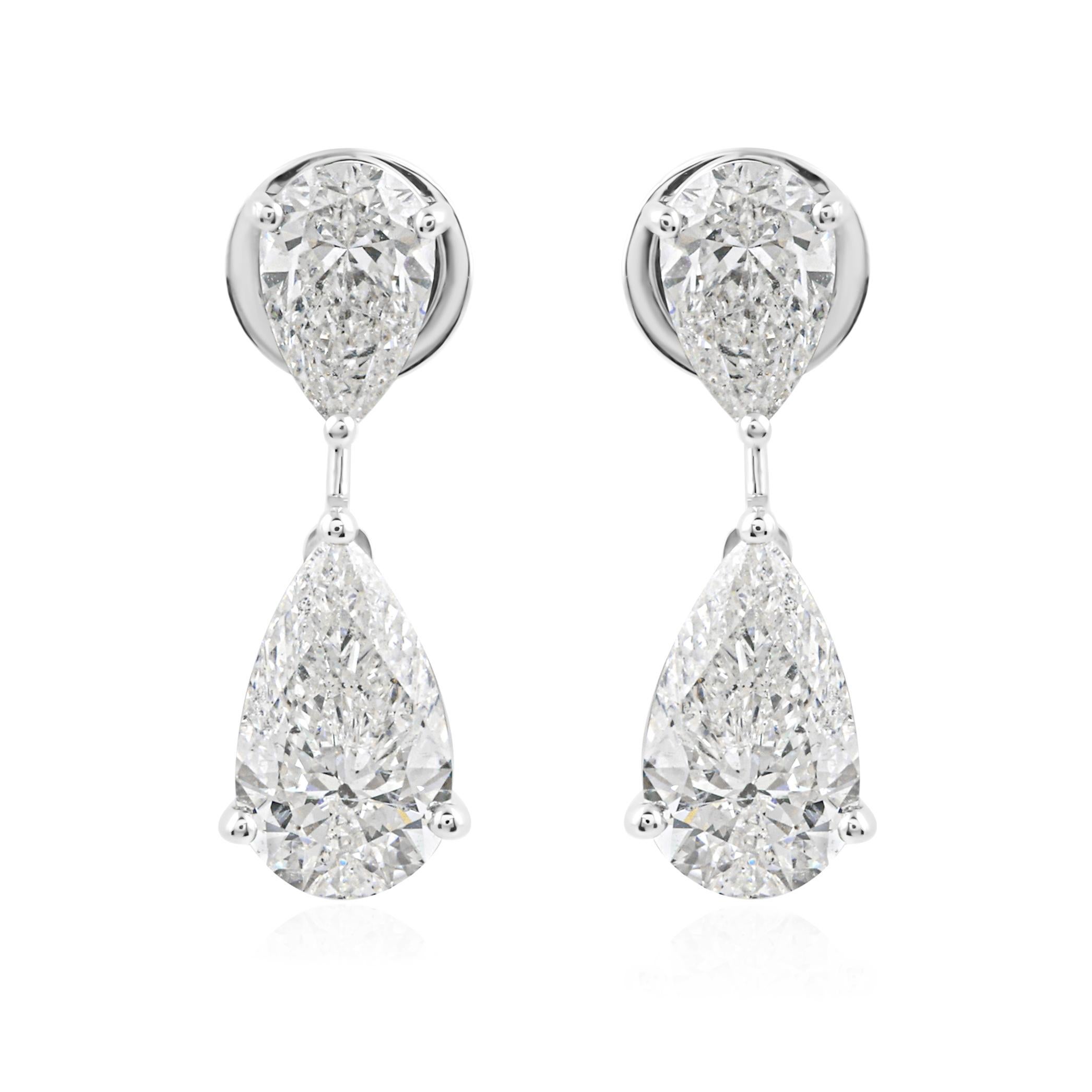 Zwei Stein Birne SI/H Diamant Tropfen Ohrringe 18 Karat Weißgold Feiner Schmuck Damen im Angebot