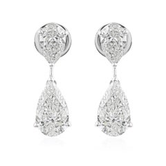 Zwei Stein Birne SI/H Diamant Tropfen Ohrringe 18 Karat Weißgold Feiner Schmuck