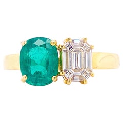 Two Stone Ring w Emerald Diamonds 18k Gold Latest Engagement Ring, Megan
