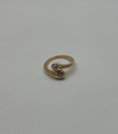 Two Stone Round Diamond Bypass 14K Yellow Gold Statement Ring