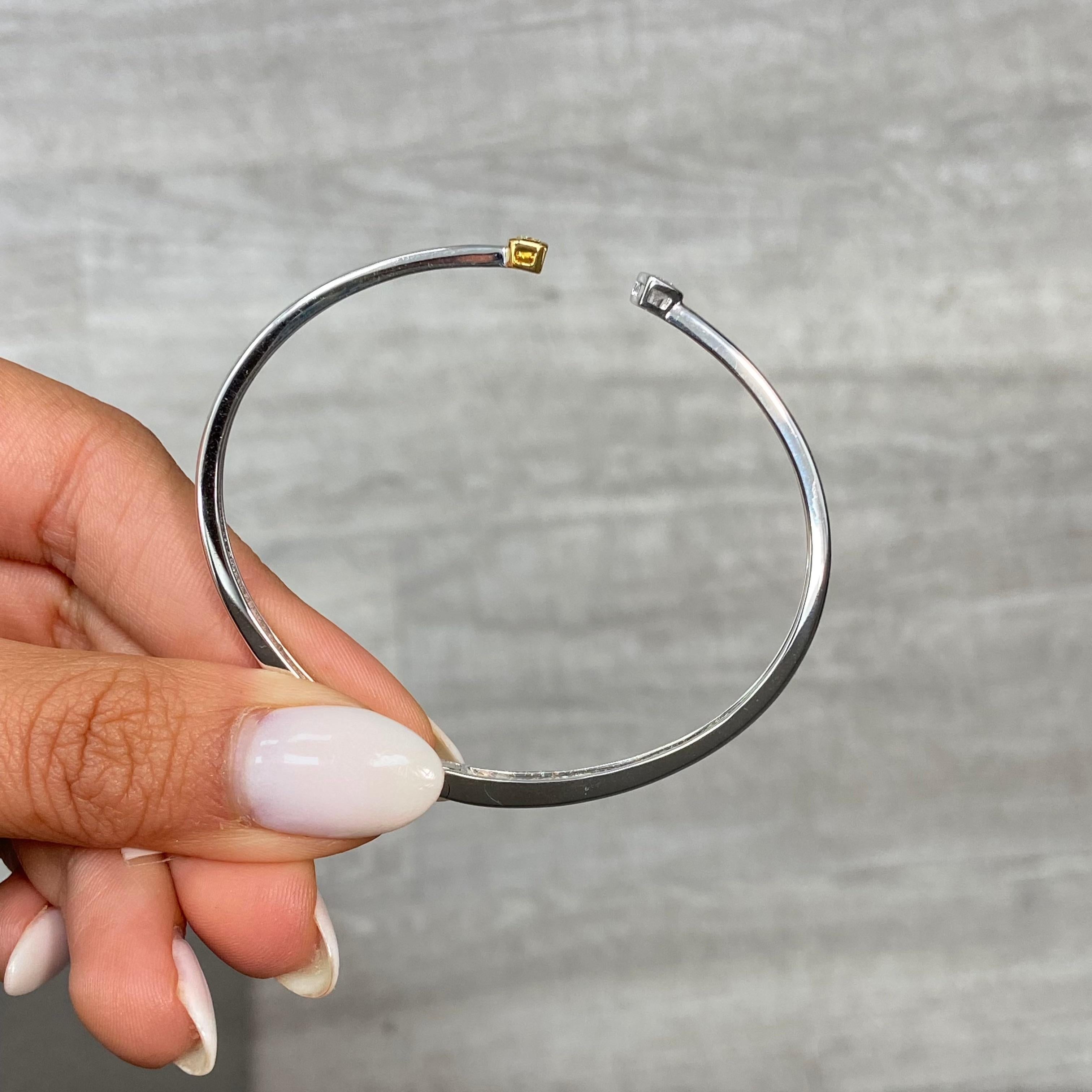 Women's Rare Colors - Two-Stone Yellow and White Diamond Bezel Set Bangle For Sale