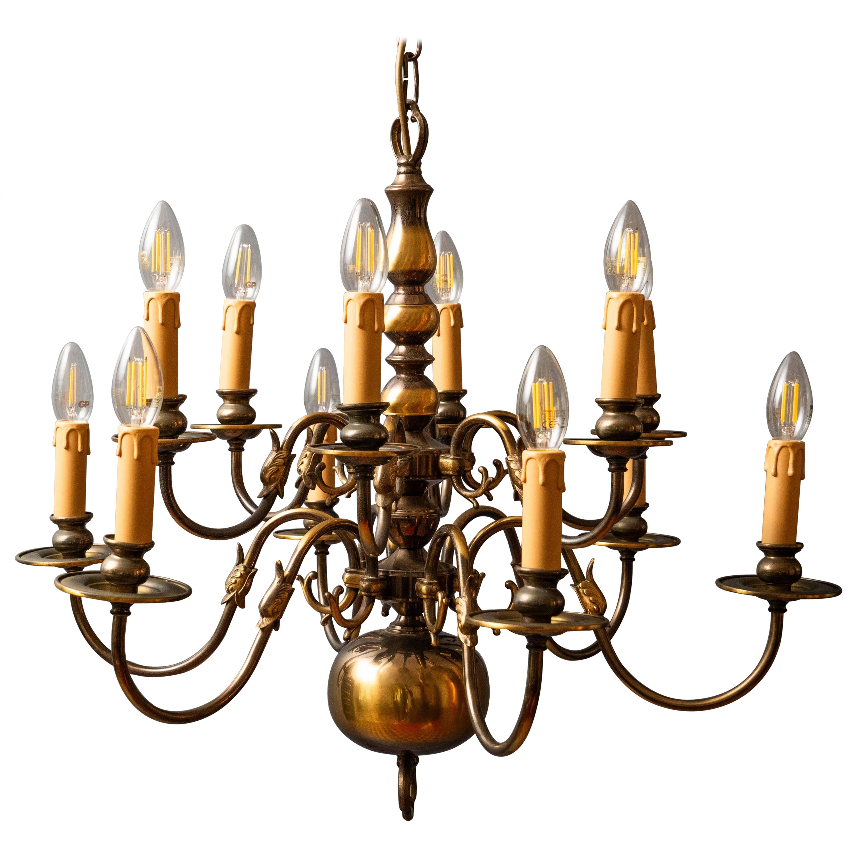 Two-story Dutch chandelier with fish For Sale