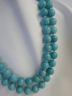 Two Strand Amazonite (turquoise color) 925 Sterling Silver Gemstone Necklace