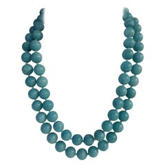 Two Strand Amazonite (turquoise color) 925 Sterling Silver Gemstone Necklace