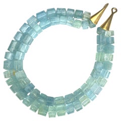 Two-Strand Aquamarine Chunky Bead Choker - Over 900 Carats - with 18K Gold Clasp