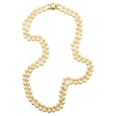Two Strand Cream Glass Pearl Necklace with a Faux Pearl and Faux Turquoise Clasp