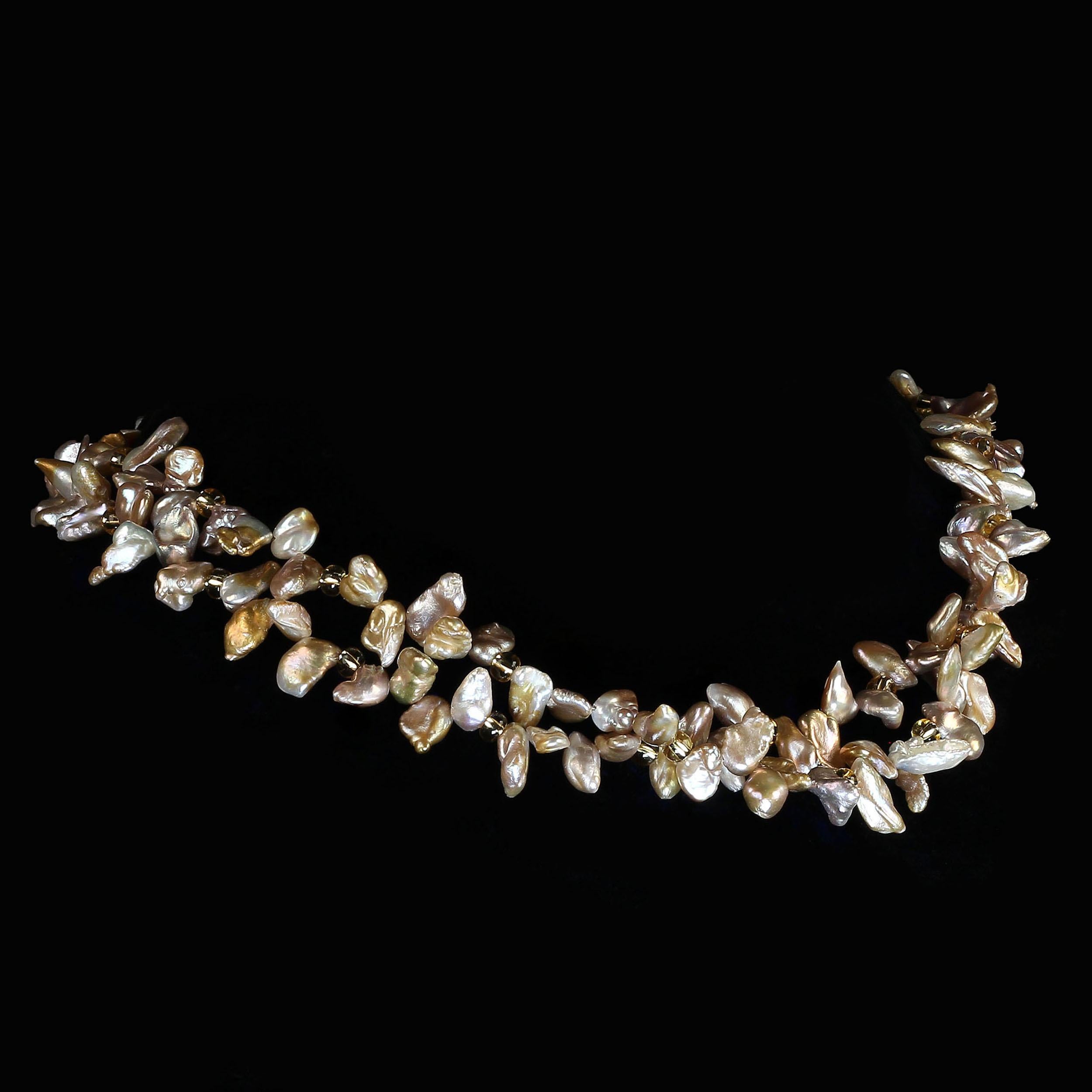 AJD Two-Strand, Freeform Goldy-Gray 17 Inch Pearl Necklace Great Gift! In New Condition For Sale In Raleigh, NC