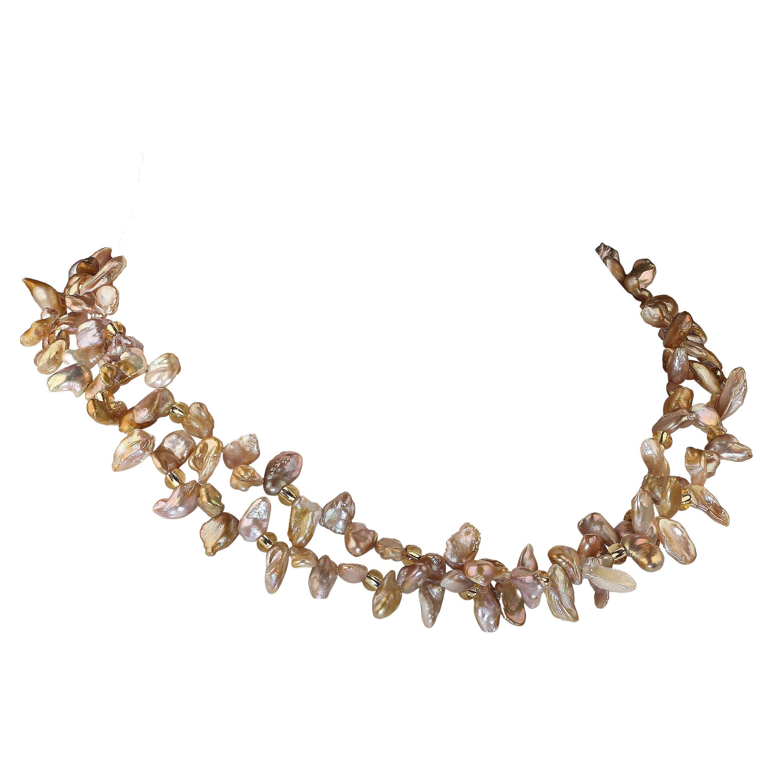 AJD Zwei-Strang, Freeform Goldy-Gray 17 Zoll Perlenkette Großes Geschenk! für Damen oder Herren im Angebot