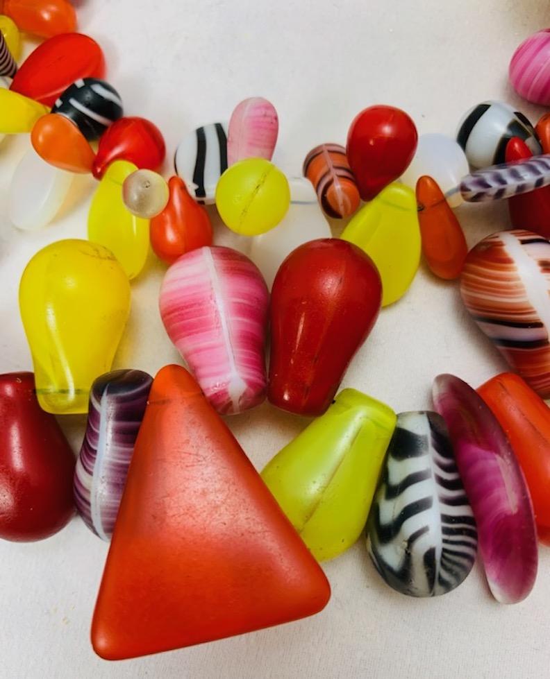 Women's or Men's Two Strand Glass Multicolored Mali African Fulani Wedding Bead Necklace For Sale
