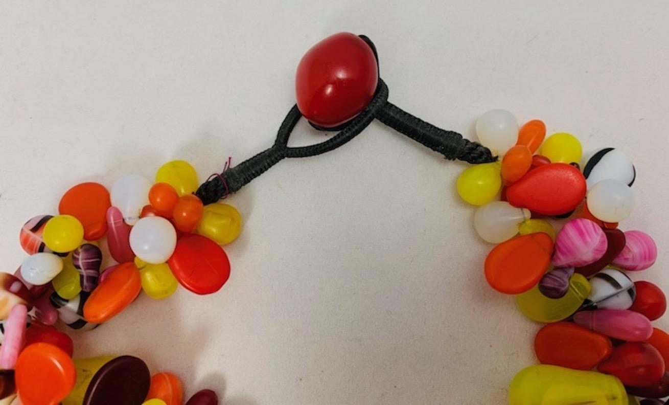 Two Strand Glass Multicolored Mali African Fulani Wedding Bead Necklace For Sale 2