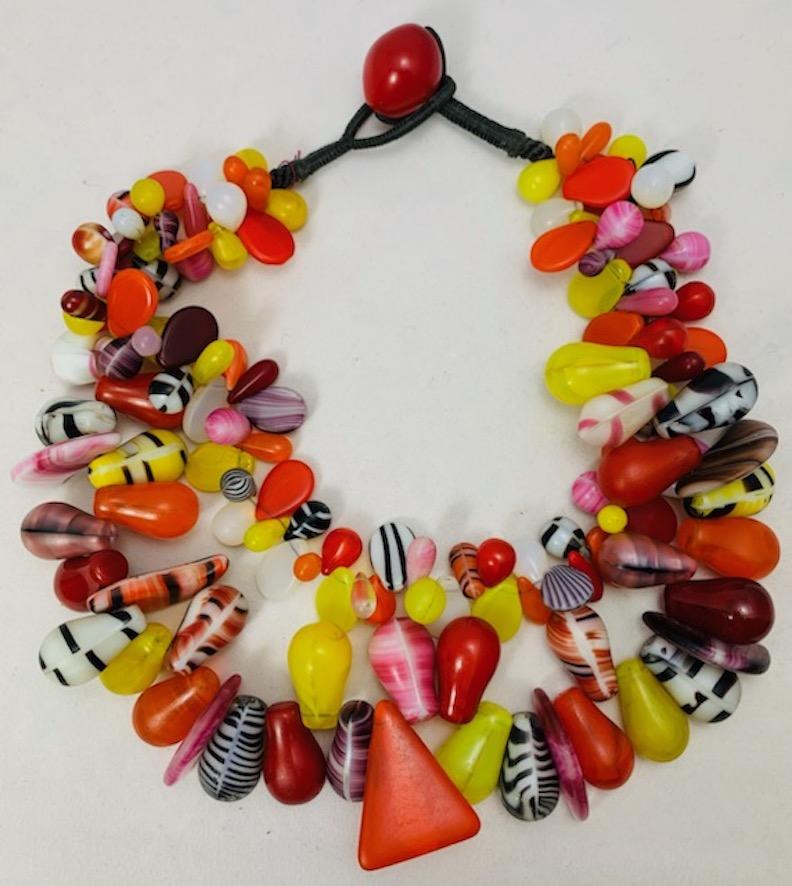 Two Strand Glass Multicolored Mali African Fulani Wedding Bead Necklace For Sale 3