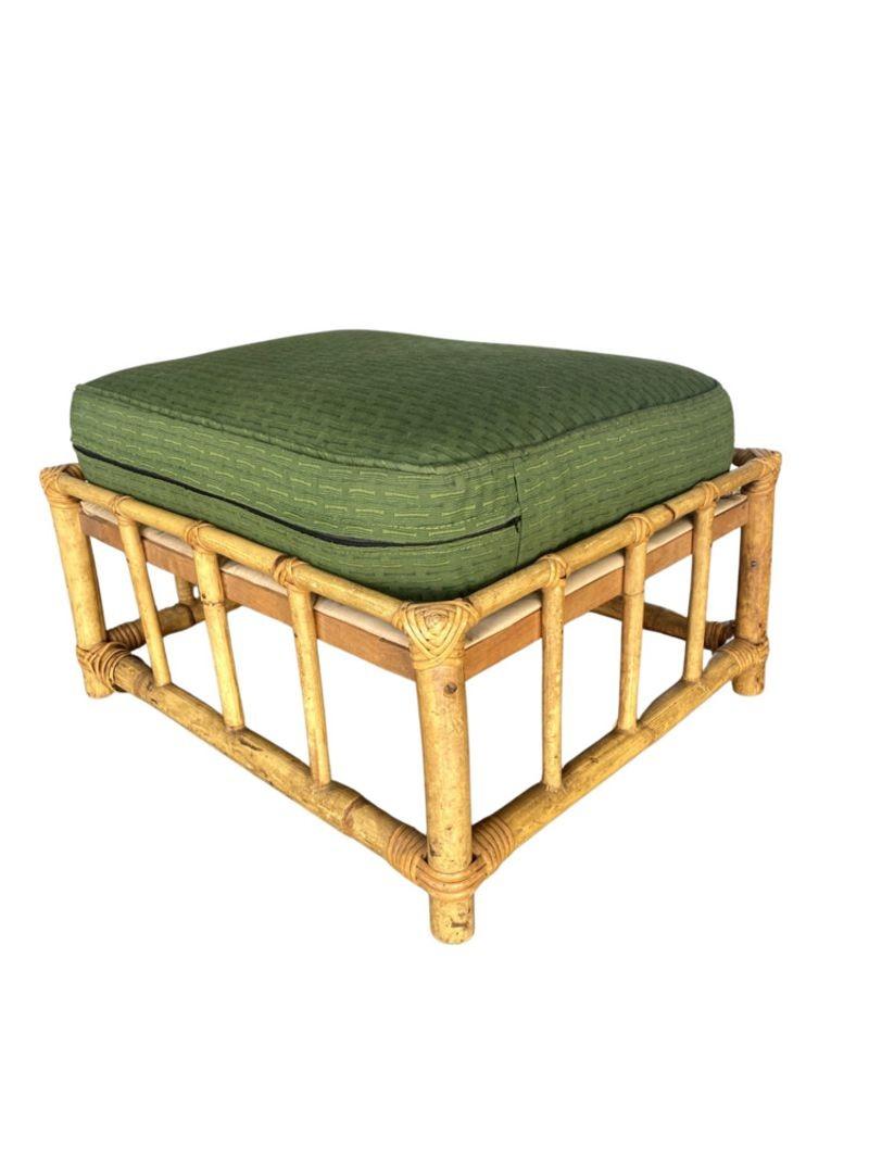 Restored 2-Strand Half Moon Rattan Lounge Chair w/ Adjustable Back & Ottoman For Sale 9