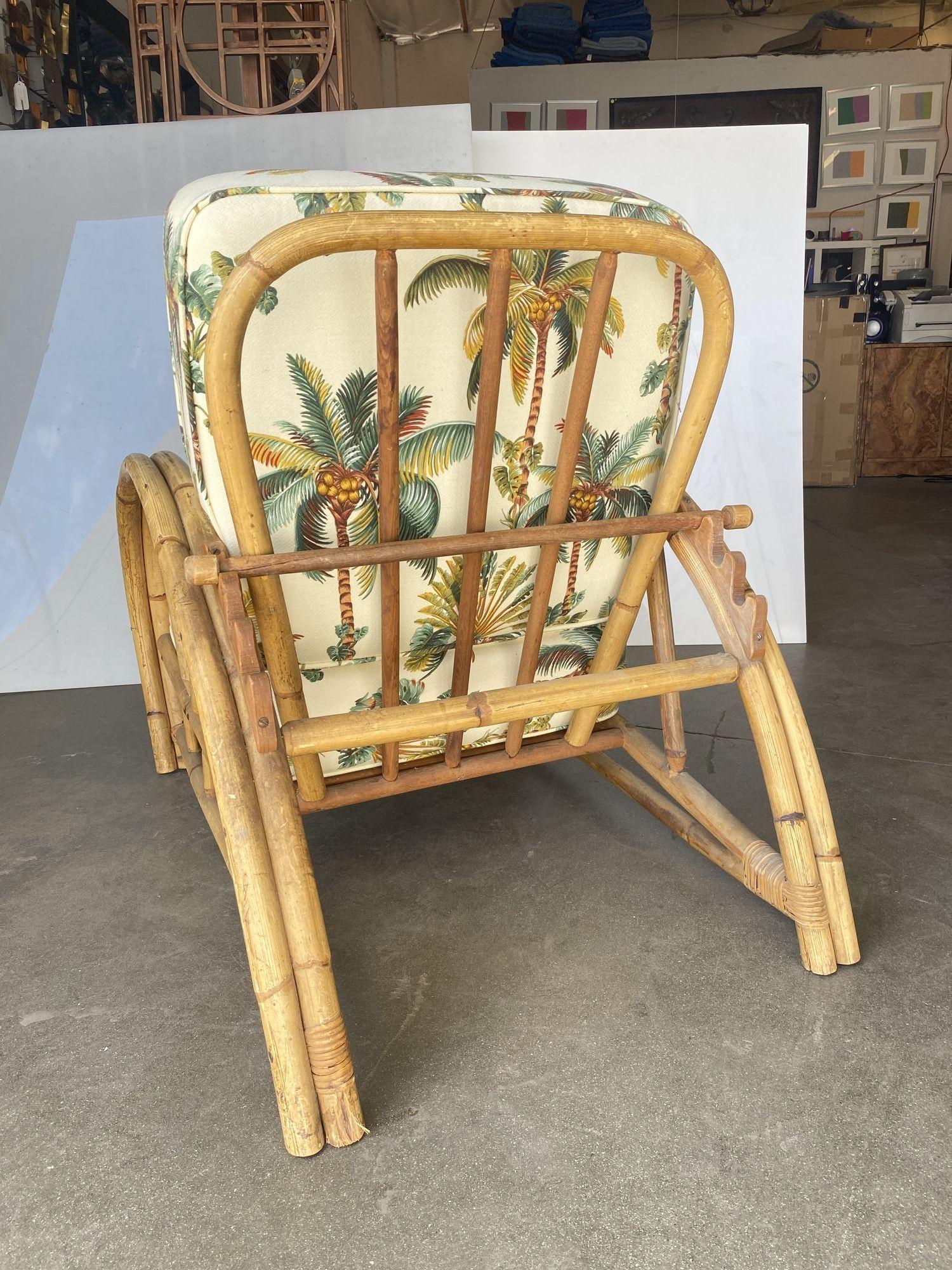 Restored 2-Strand Half Moon Rattan Lounge Chair w/ Adjustable Back & Ottoman For Sale 4