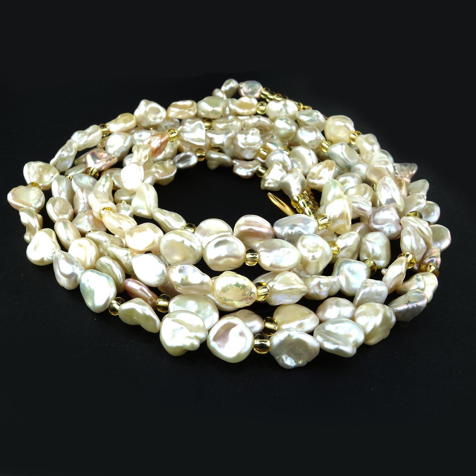 Gemjunky 38 Inch Two Strand Iridescent Pearl Necklace In New Condition In Raleigh, NC