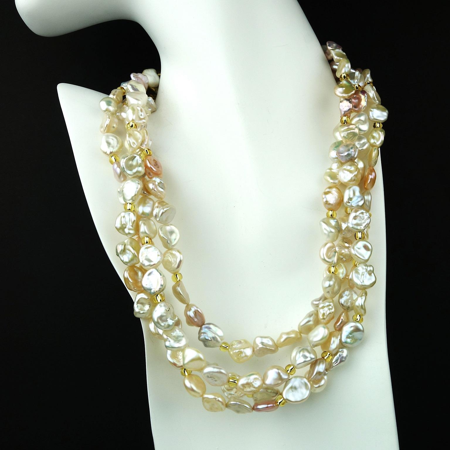 Artisan Gemjunky 38 Inch Two Strand Iridescent Pearl Necklace