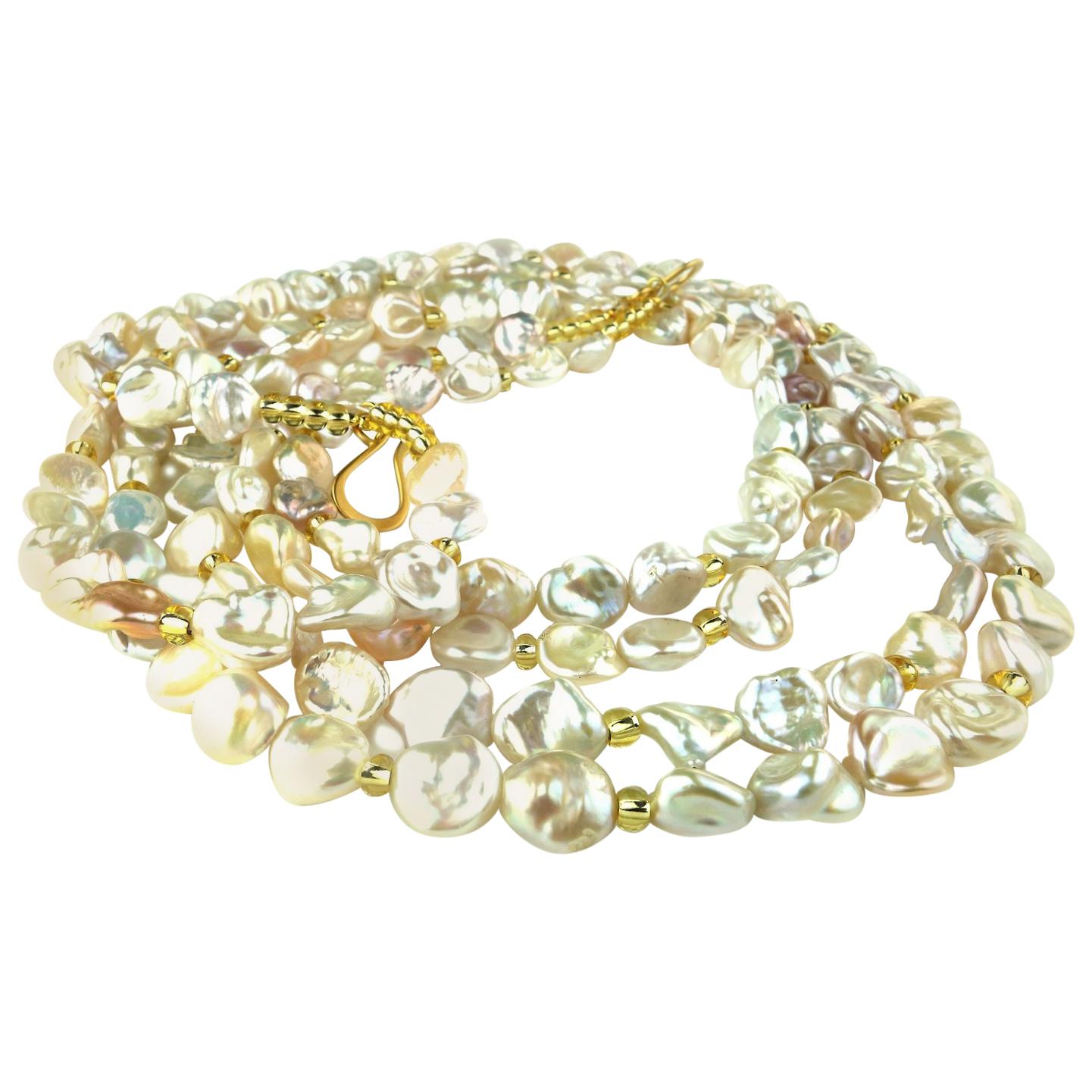 Gemjunky 38 Inch Two Strand Iridescent Pearl Necklace
