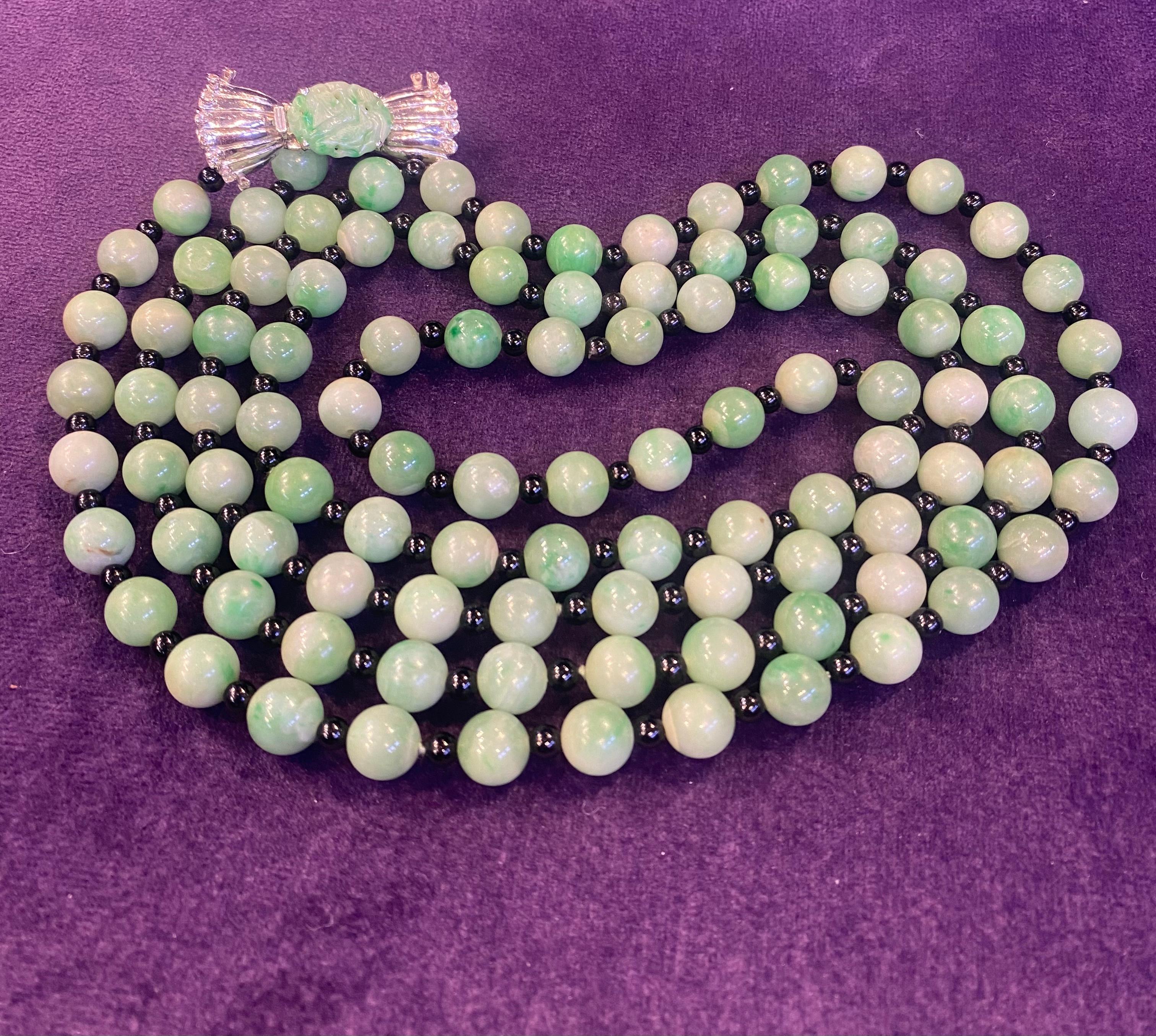 Zweireihige Jade & Onyx Perlenkette  im Angebot 7