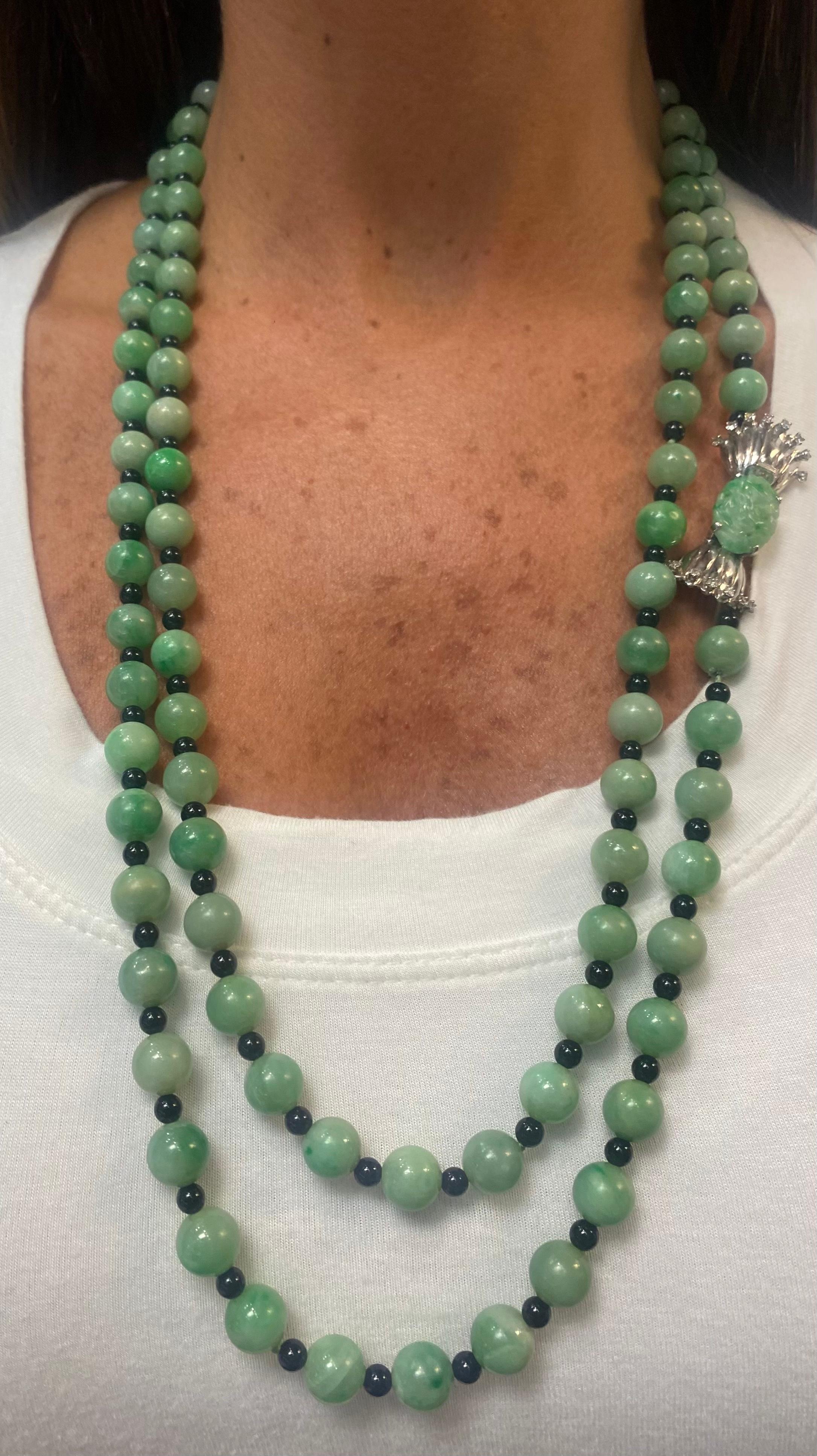Women's Two Strand Jade & Onyx Bead Necklace  For Sale