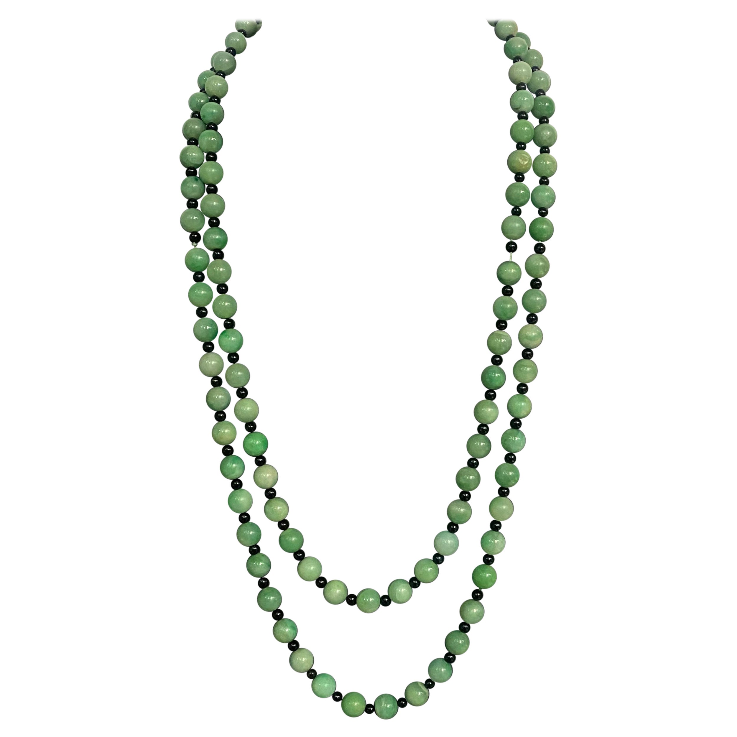 Zweireihige Jade & Onyx Perlenkette