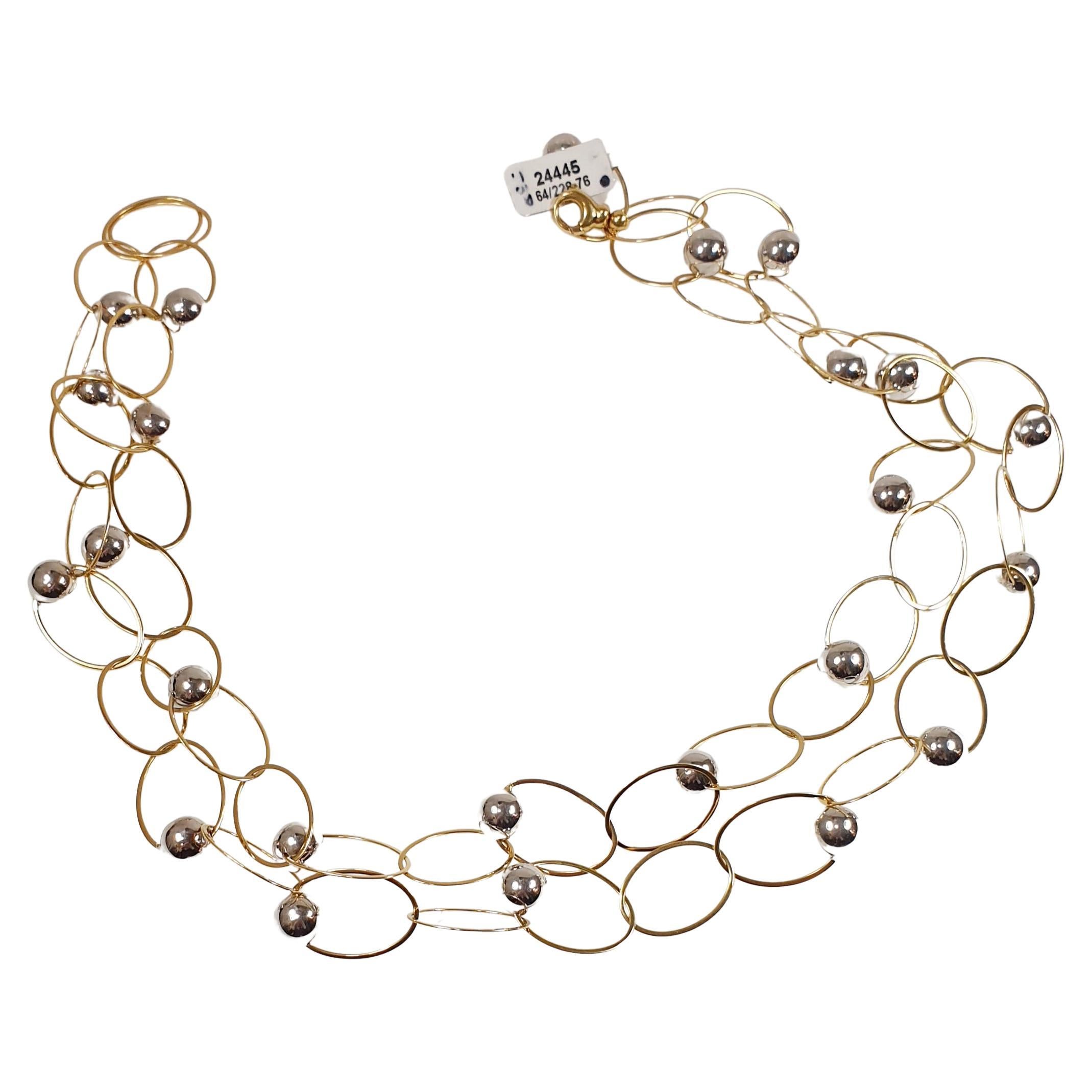 Two-Strand Necklace in Yellow Gold with White Gold Balls For Sale