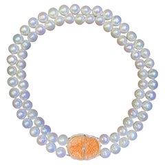 Two Strand Pearl & Carved Coral Necklace
