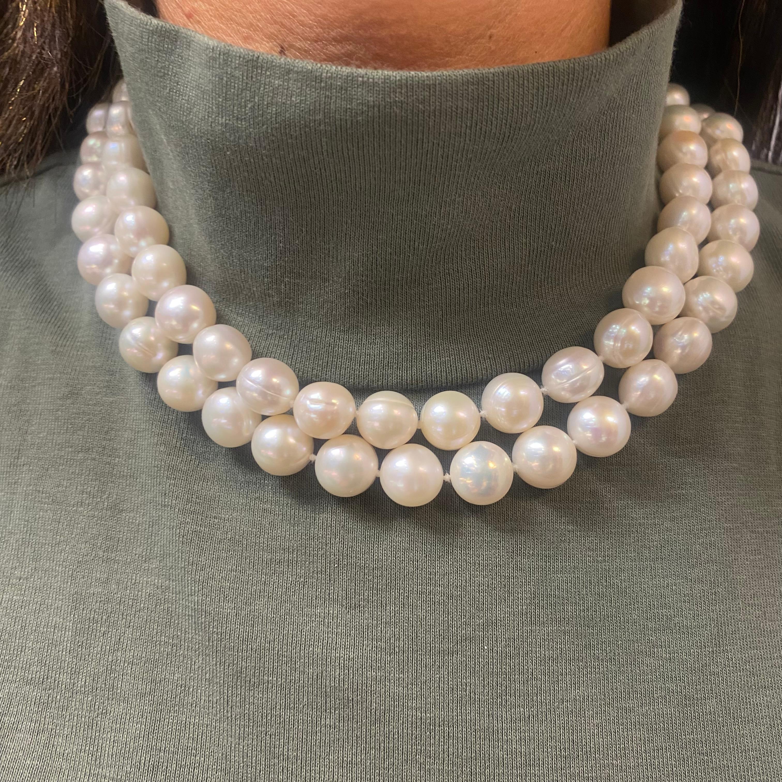 Two Strand Pearl & Carved Coral Necklace In Excellent Condition For Sale In New York, NY