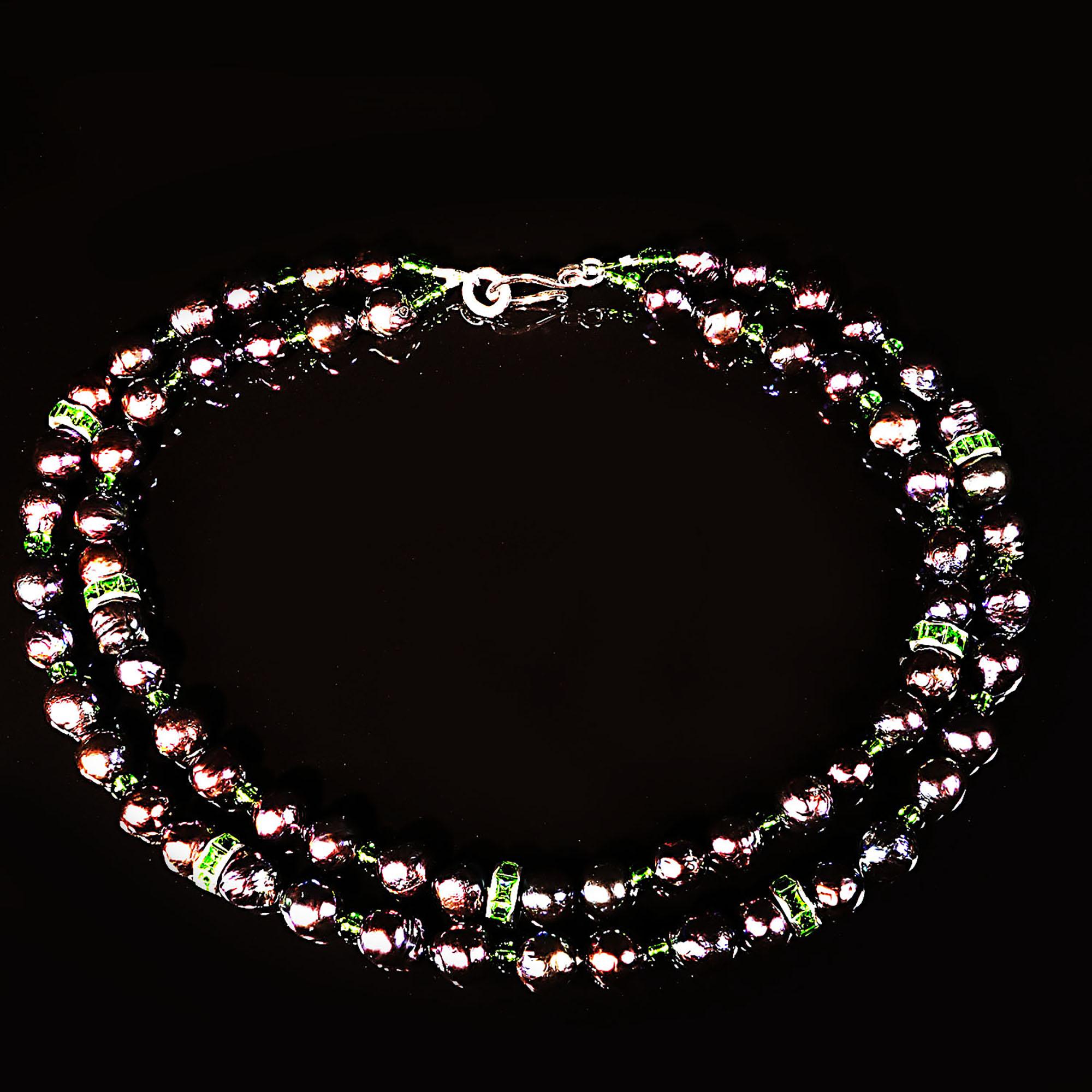 Bead AJD Two Strand Purple Pearl Necklace Bright Green Accents June Birthstone