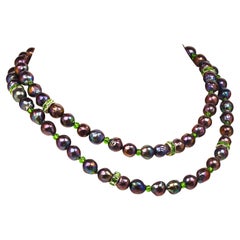 AJD Two Strand Purple Pearl Necklace Bright Green Accents June Birthstone