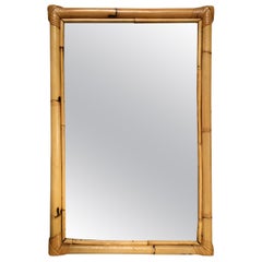 Retro Two-Strand Rectangle Rattan Mirror with Stick Rattan Border