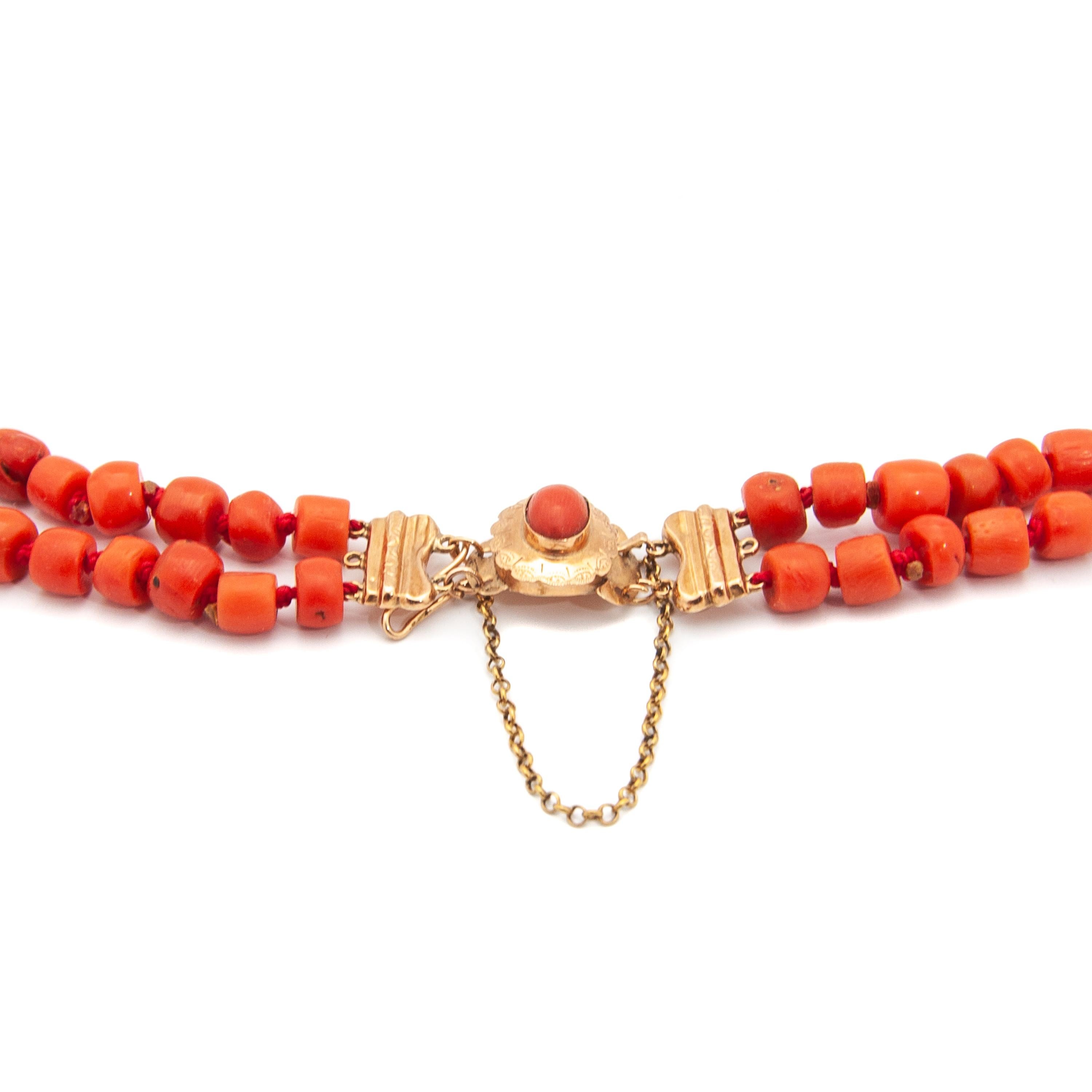  Red Coral 14 Karat Yellow Gold Multi-Strand Beaded Necklace 7