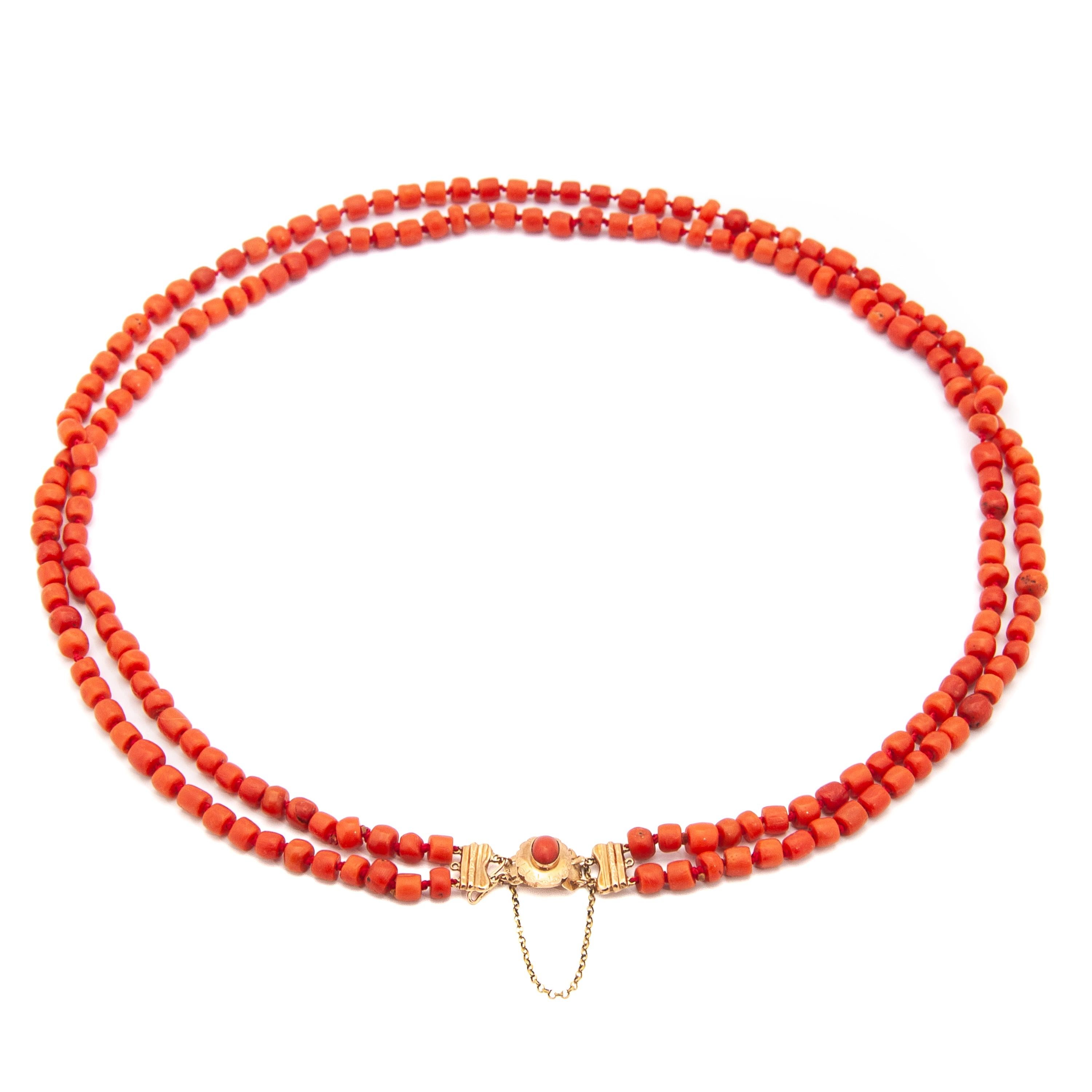  Red Coral 14 Karat Yellow Gold Multi-Strand Beaded Necklace 6
