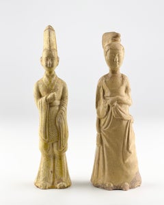 Two Straw-Glazed Pottery Figures of Court Male and Female