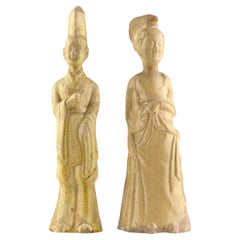 Two Straw-Glazed Pottery Figures of Court Male and Female