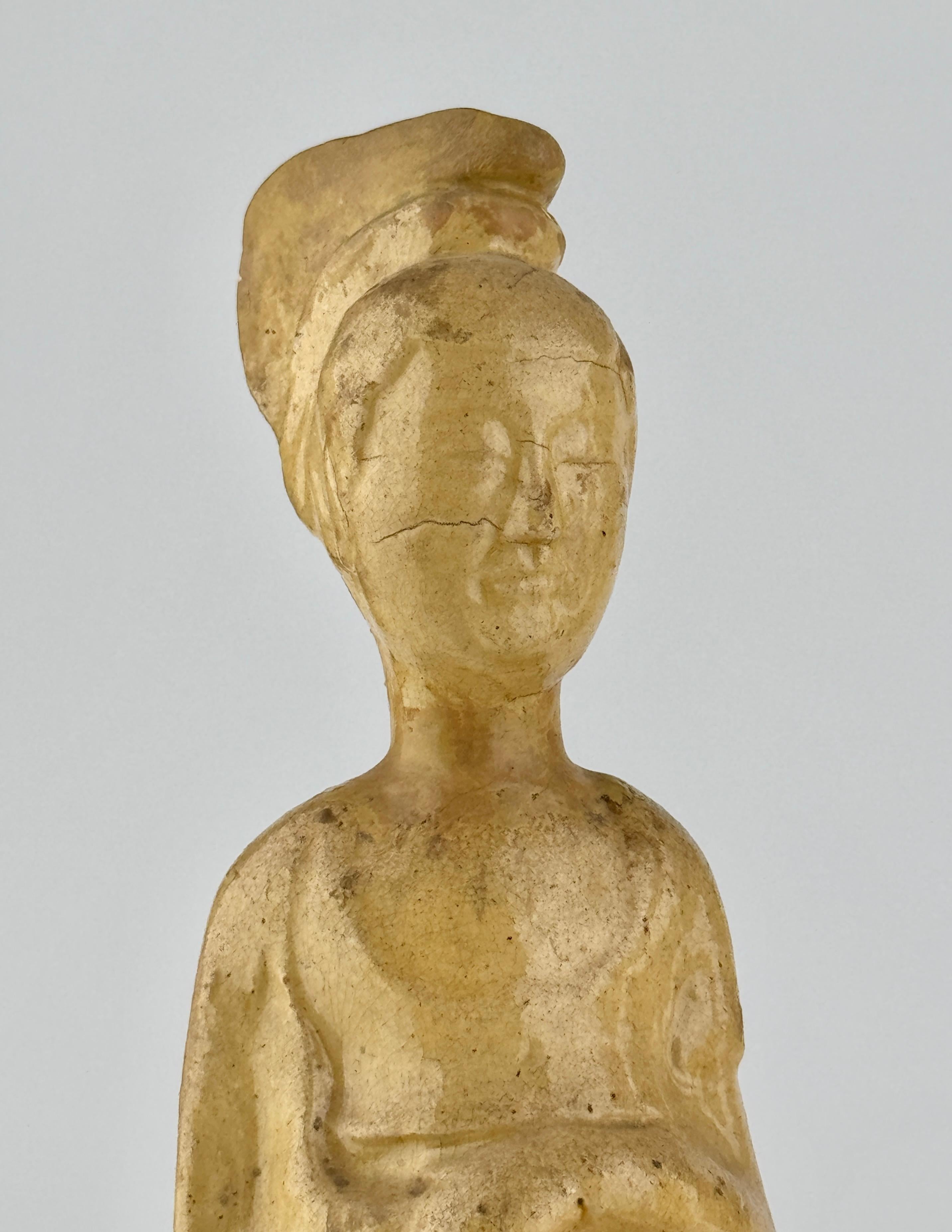 18th Century and Earlier Two Straw-Glazed Pottery Figures of Court Male and Female, Sui-Tang dynasty For Sale