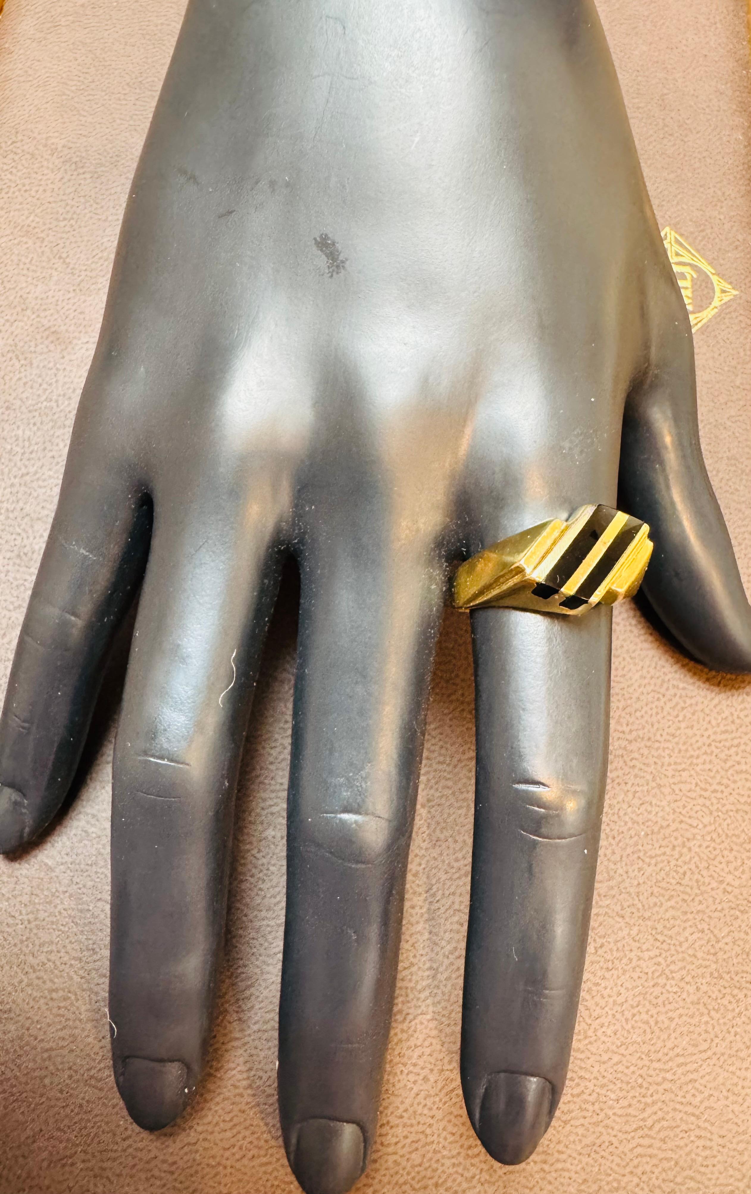 Two Stripes Noir Onyx Hommes  Bague jaune 14 carats  Or, Taille 11, UNISEX en vente 5