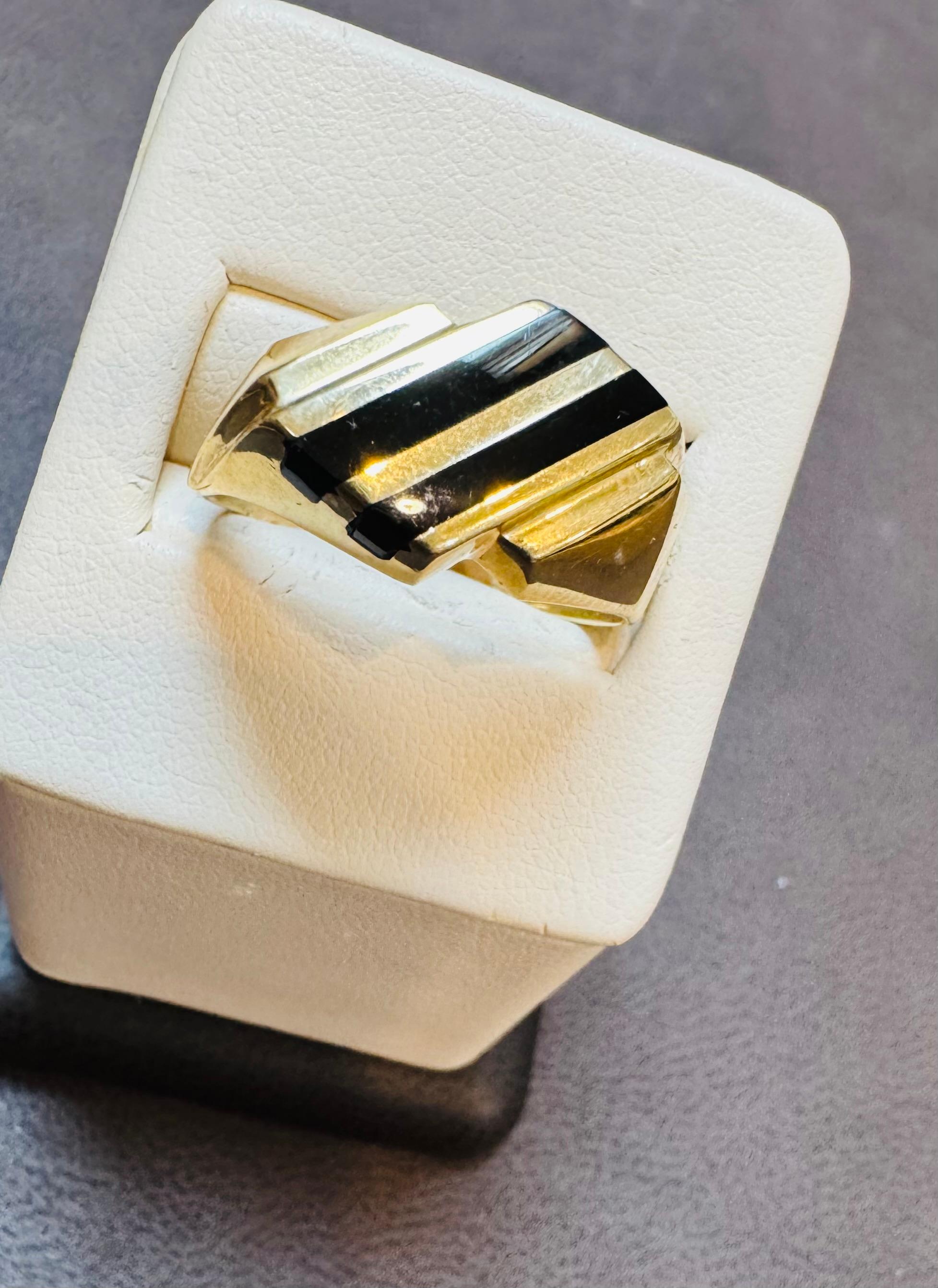 Two Stripes Noir Onyx Hommes  Bague jaune 14 carats  Or, Taille 11, UNISEX en vente 8