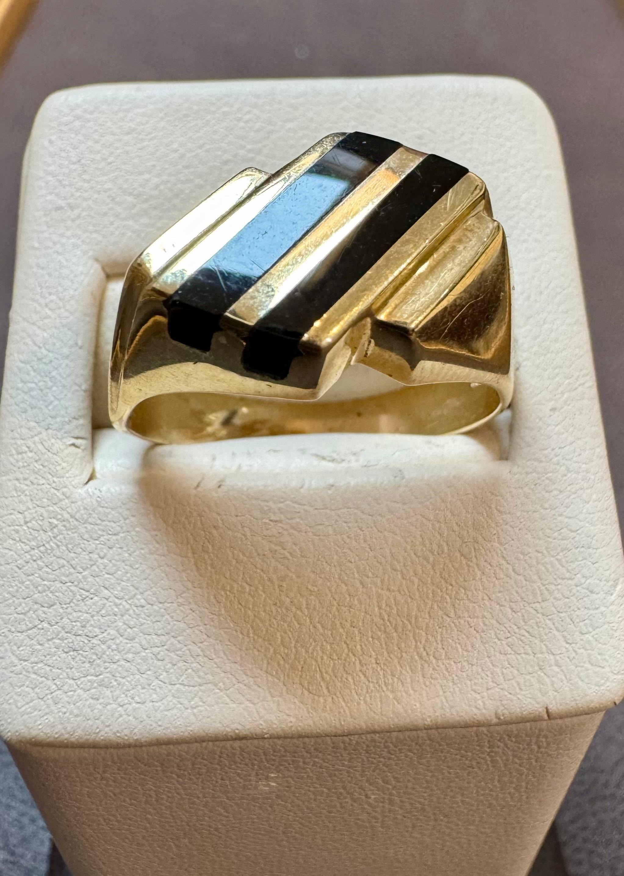 Two Stripes Noir Onyx Hommes  Bague jaune 14 carats  Or, Taille 11, UNISEX en vente 9