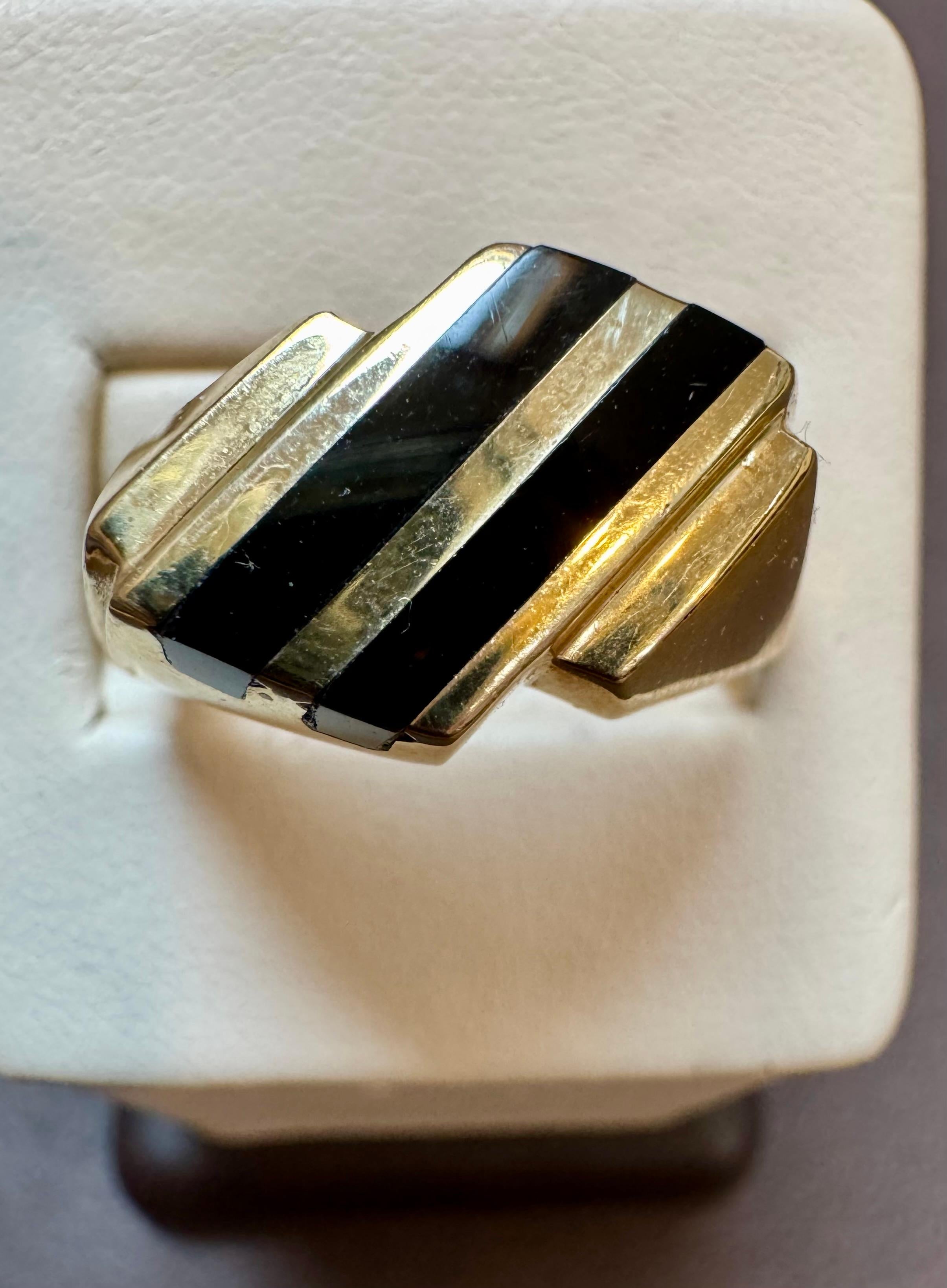 Two Stripes Noir Onyx Hommes  Bague jaune 14 carats  Or, Taille 11, UNISEX en vente 10