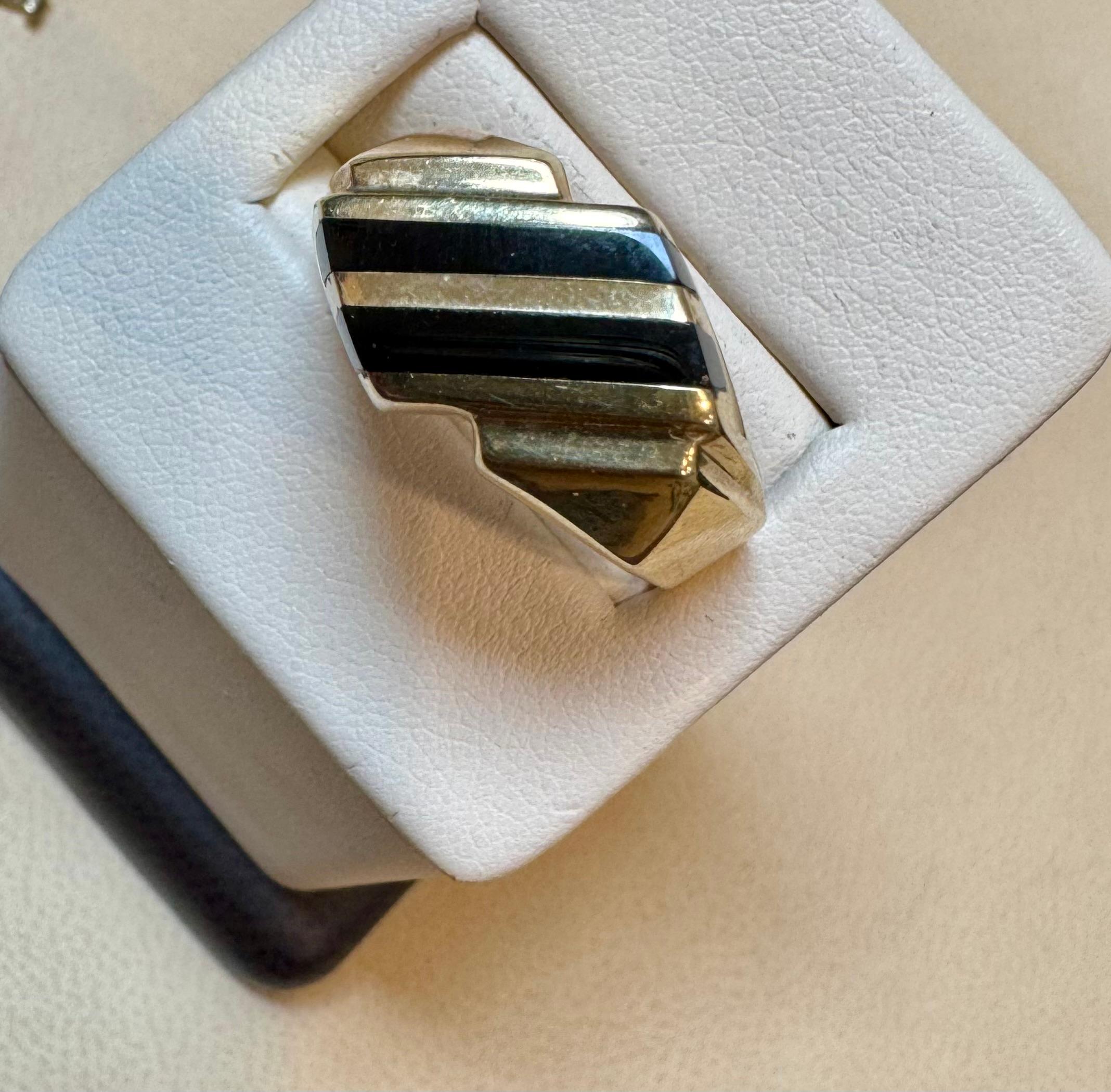Two Stripes Noir Onyx Hommes  Bague jaune 14 carats  Or, Taille 11, UNISEX en vente 1