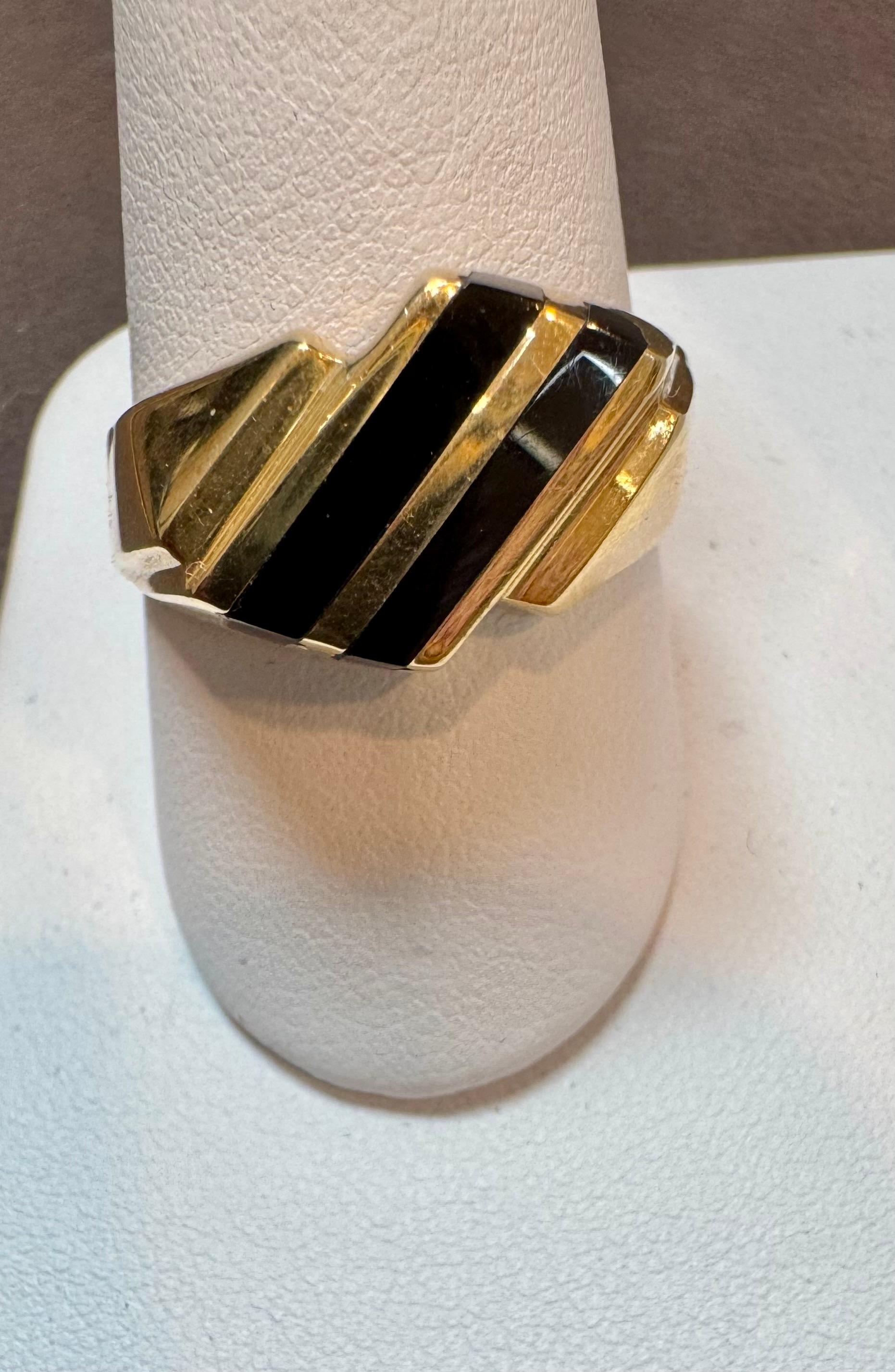 Two Stripes Noir Onyx Hommes  Bague jaune 14 carats  Or, Taille 11, UNISEX en vente 3