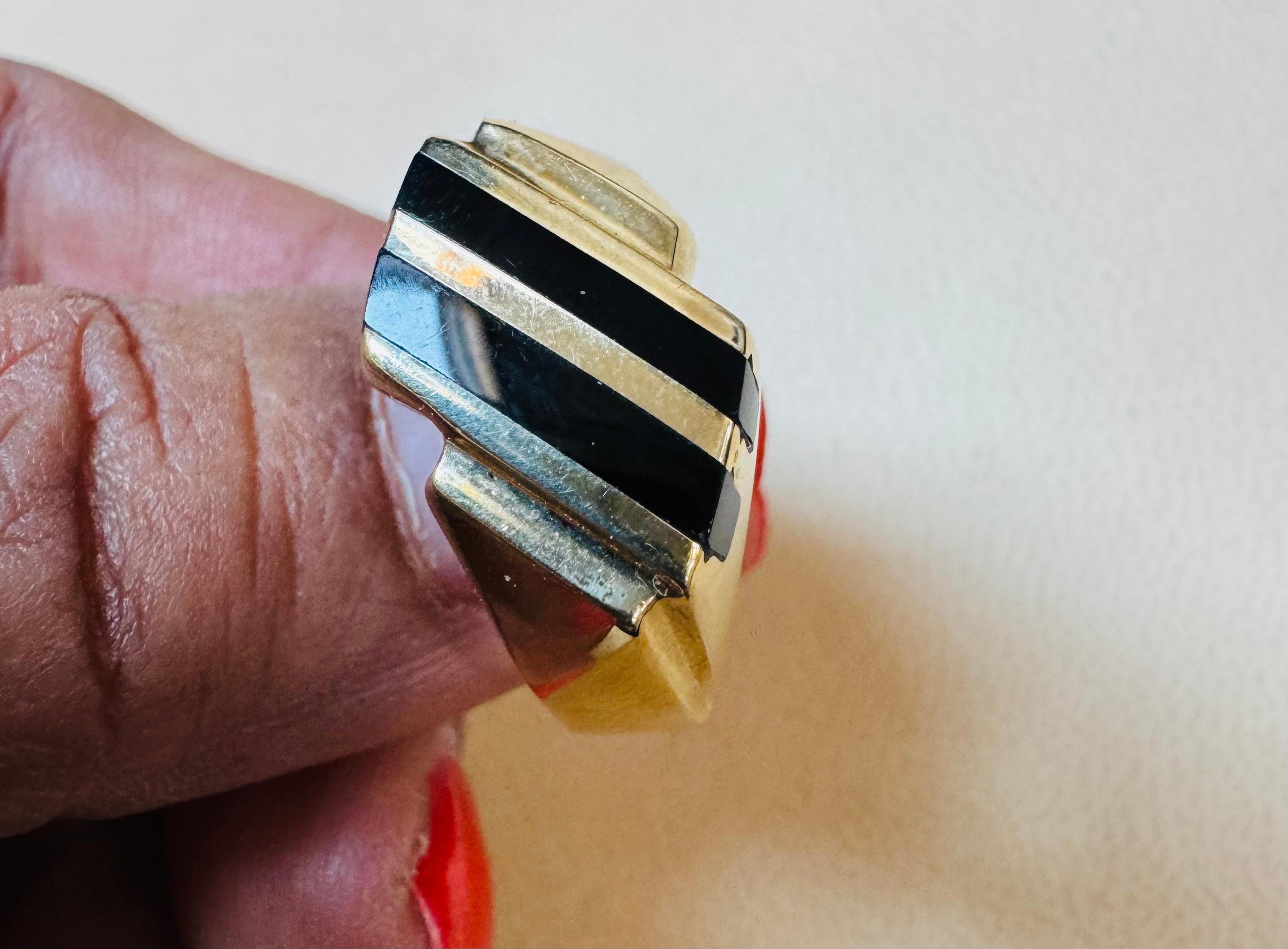 Two Stripes Noir Onyx Hommes  Bague jaune 14 carats  Or, Taille 11, UNISEX en vente 4