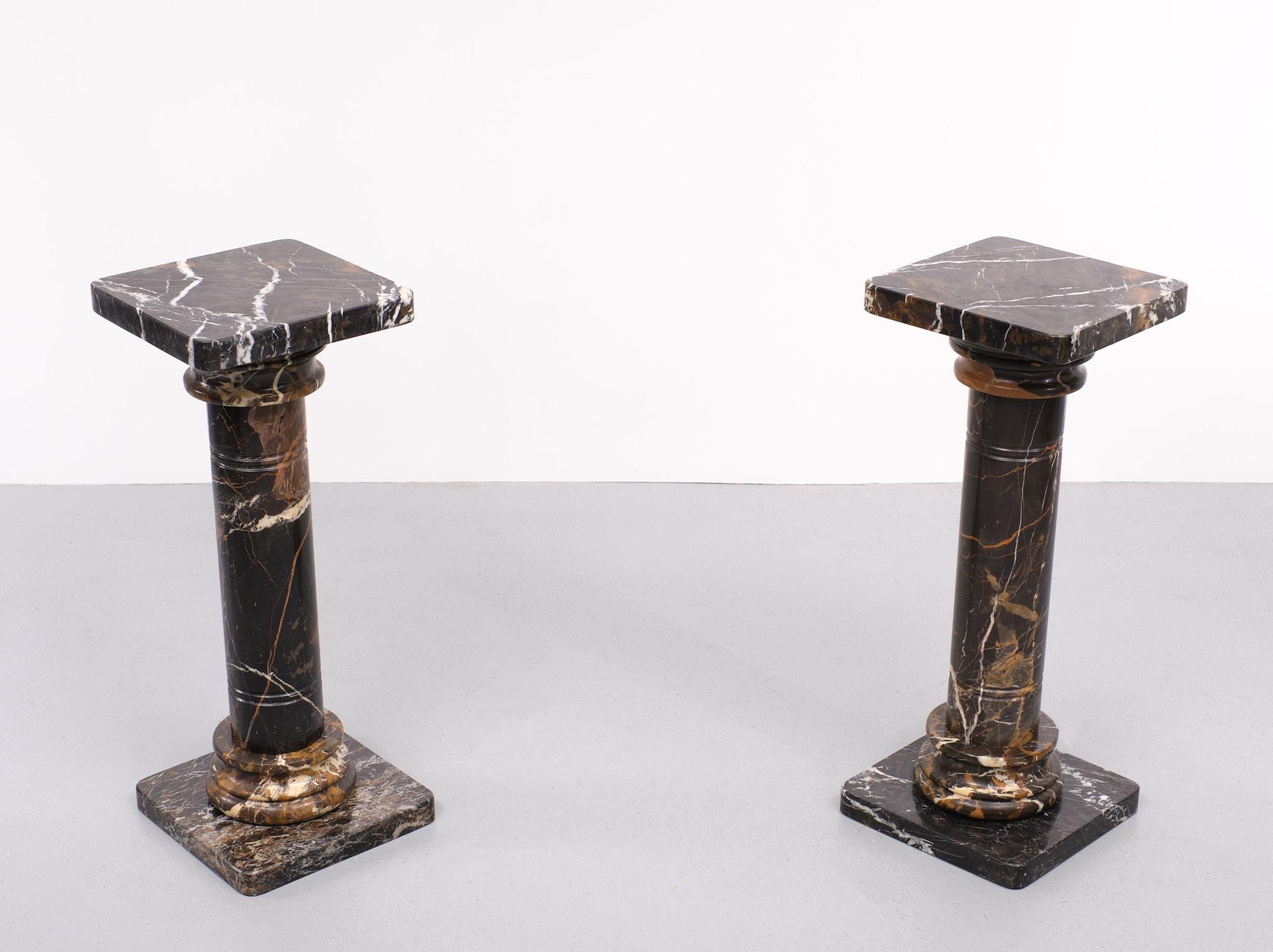Two Stunning Black Portoro Marble Pedestals, Italy 1