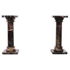 Used Two Stunning Black Portoro Marble Pedestals, Italy