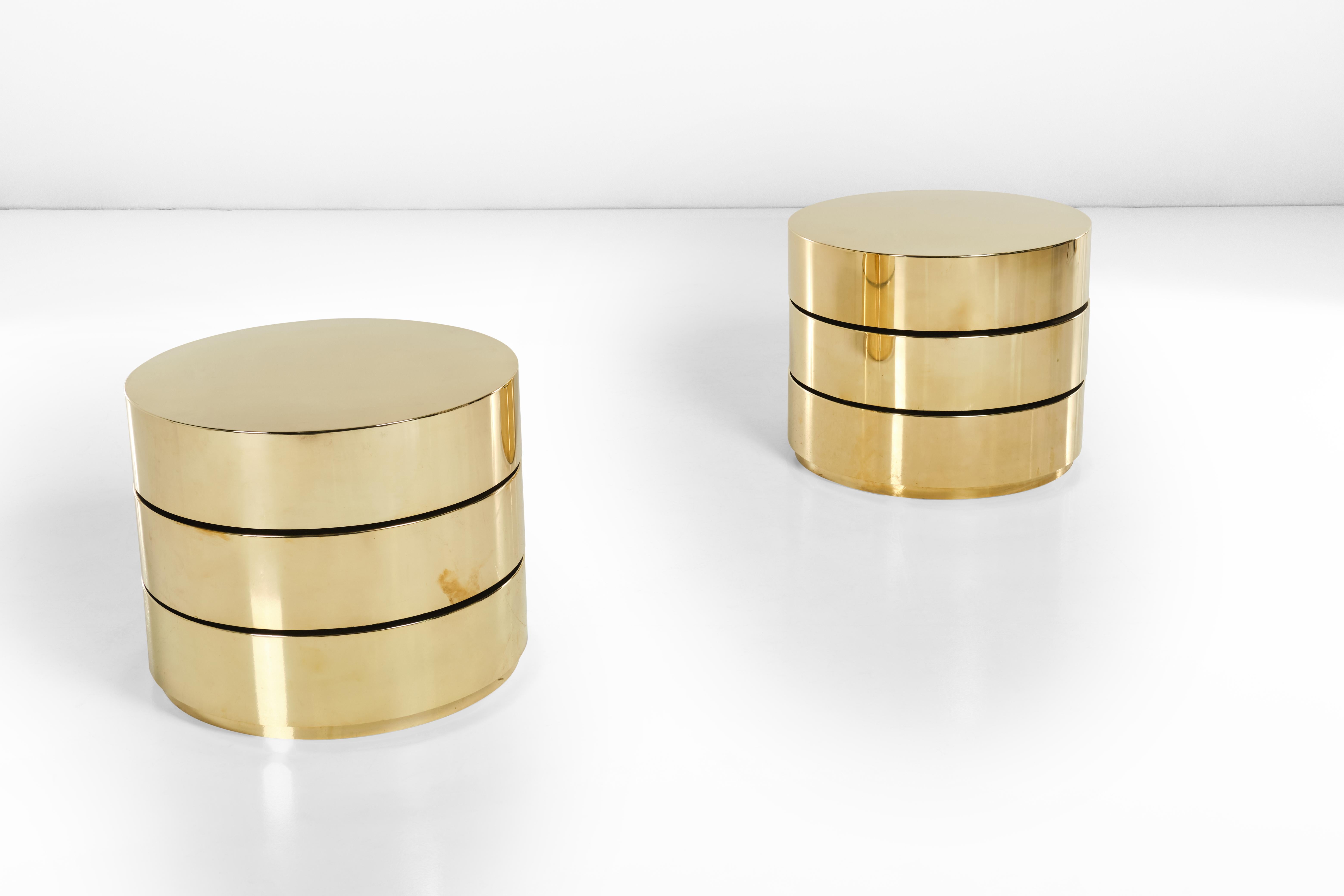 Late 20th Century Two Stunning Brass Low Tables with Mobile Tops, Italian Design, 1980 Circa For Sale