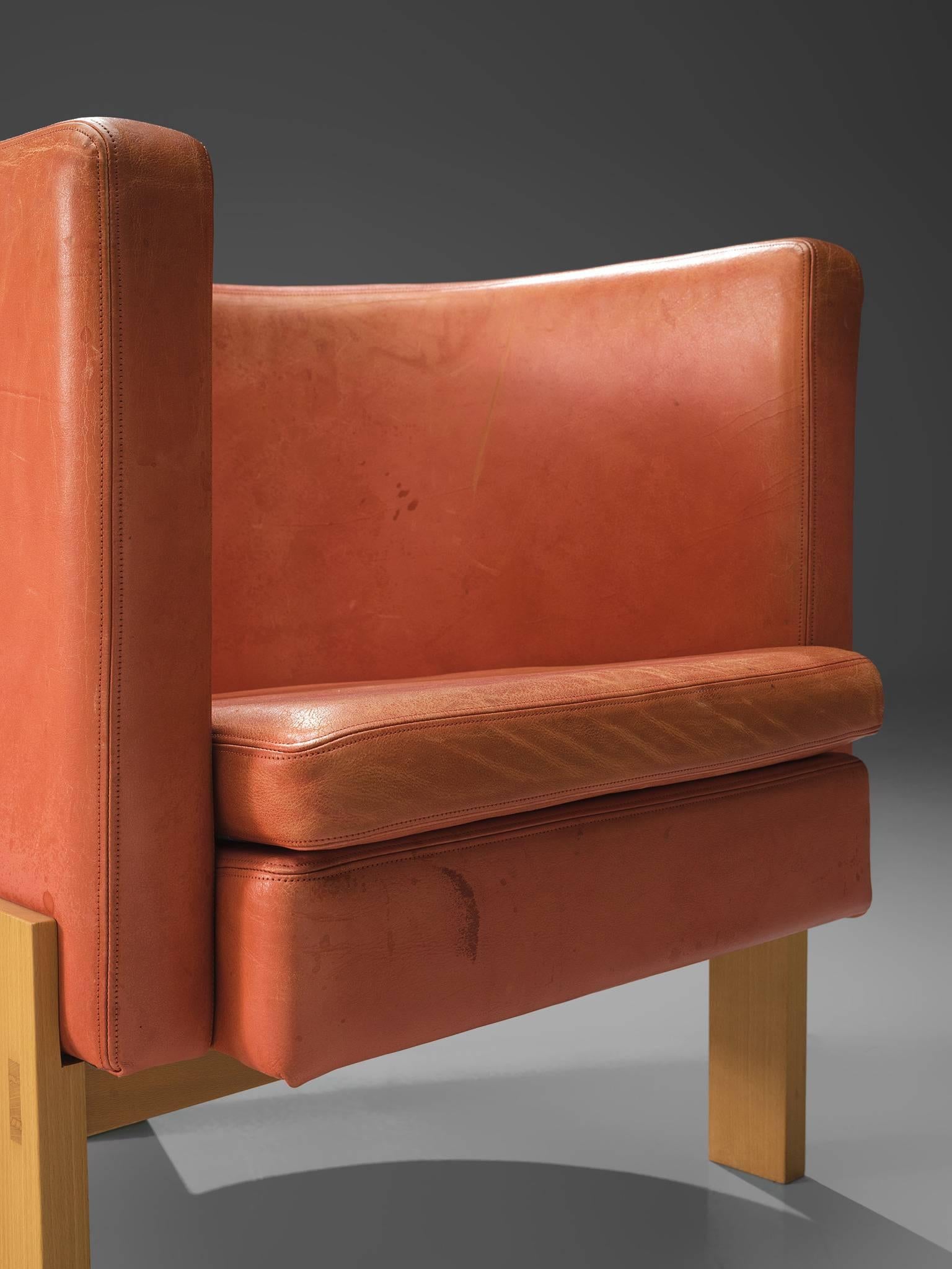 Erik Kalström High Back Coral Leather Chairs In Fair Condition In Waalwijk, NL