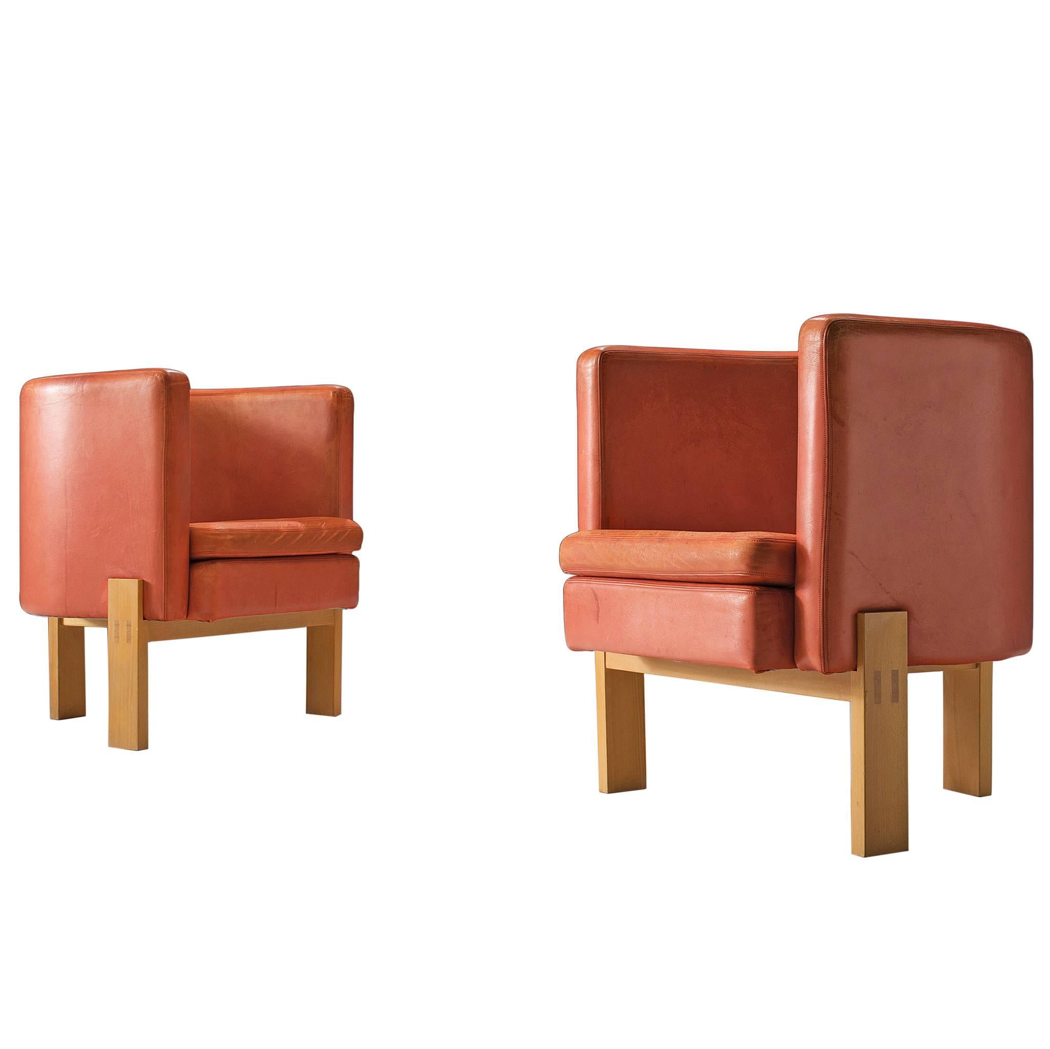 Erik Kalström High Back Coral Leather Chairs