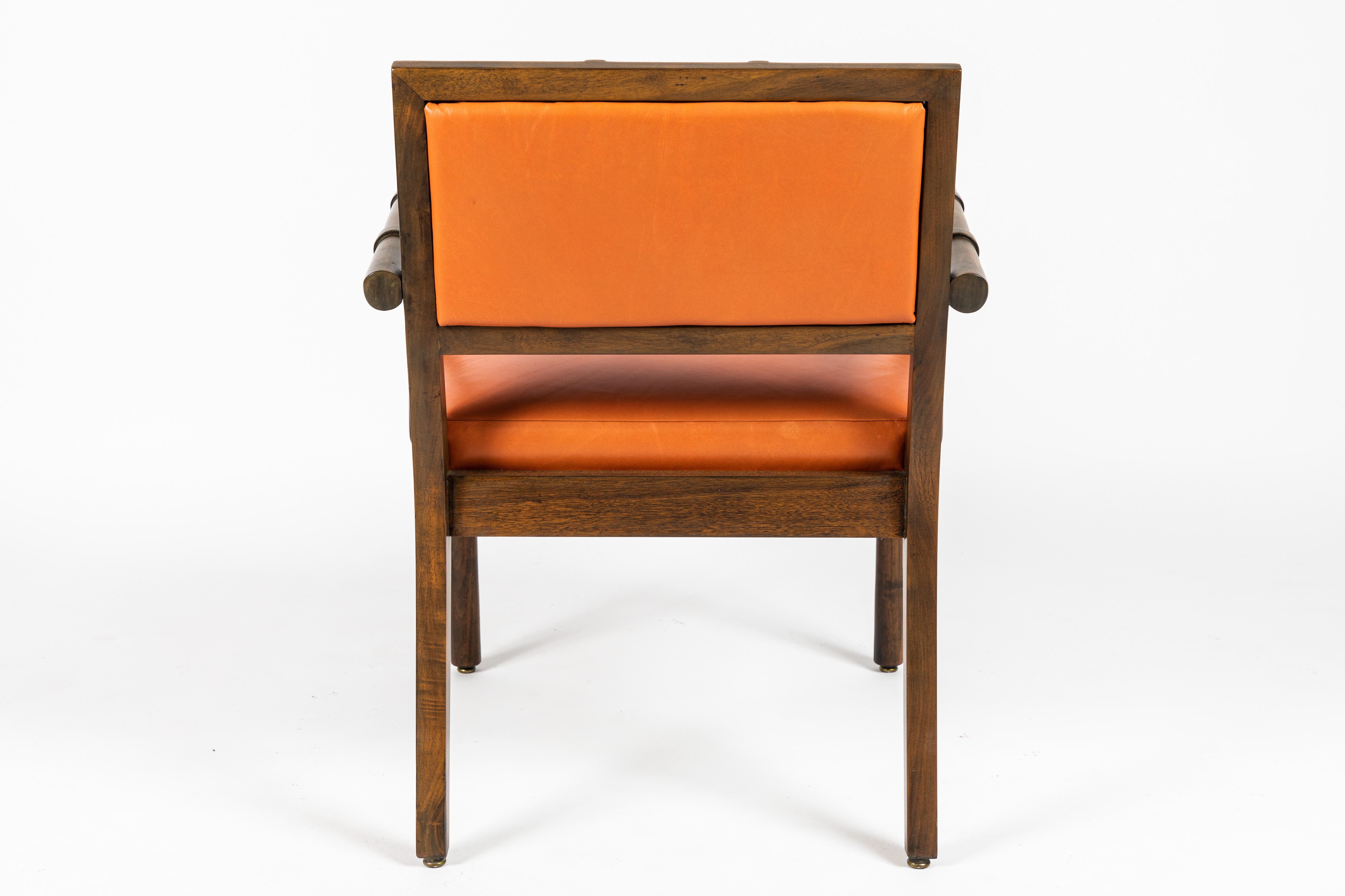 Leather Two Stylized Bamboo Framed Armchairs by William Haines